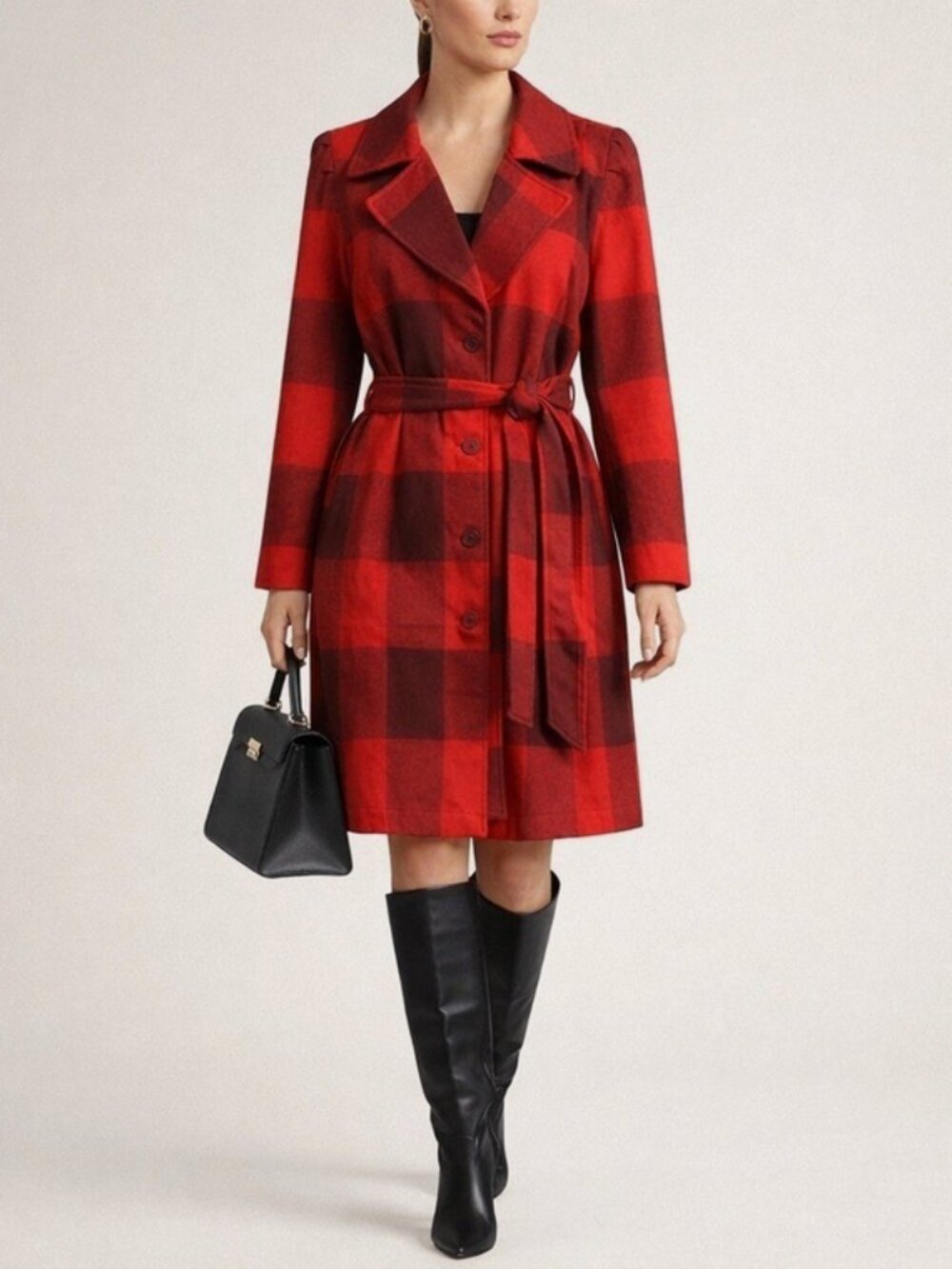 G by Giuliana Black Label Plaid Trench Coat Red Size XS Petite